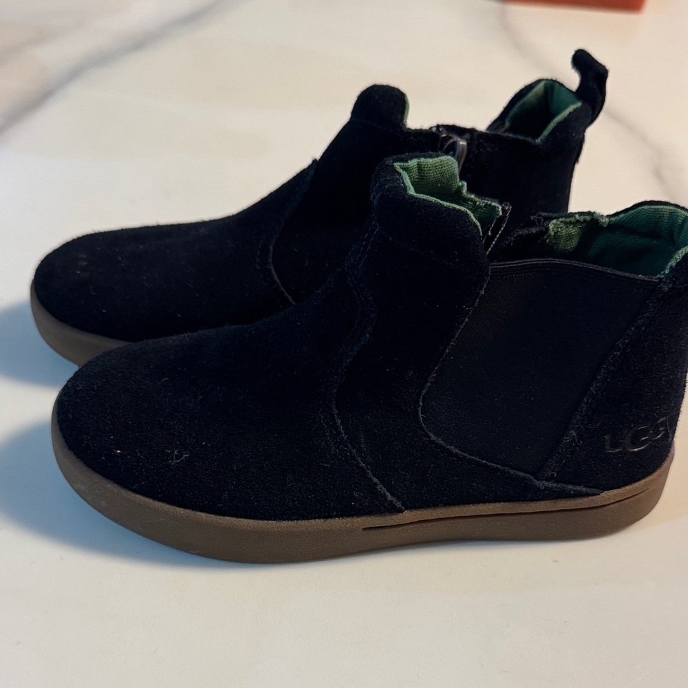 UGG Kids Black Boots with Green Interior